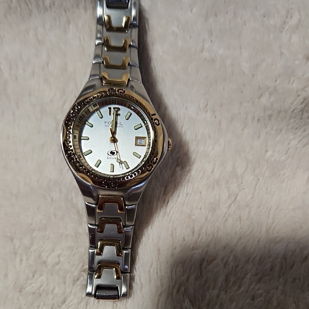 Fossil Two-Tone Watch with White Dial